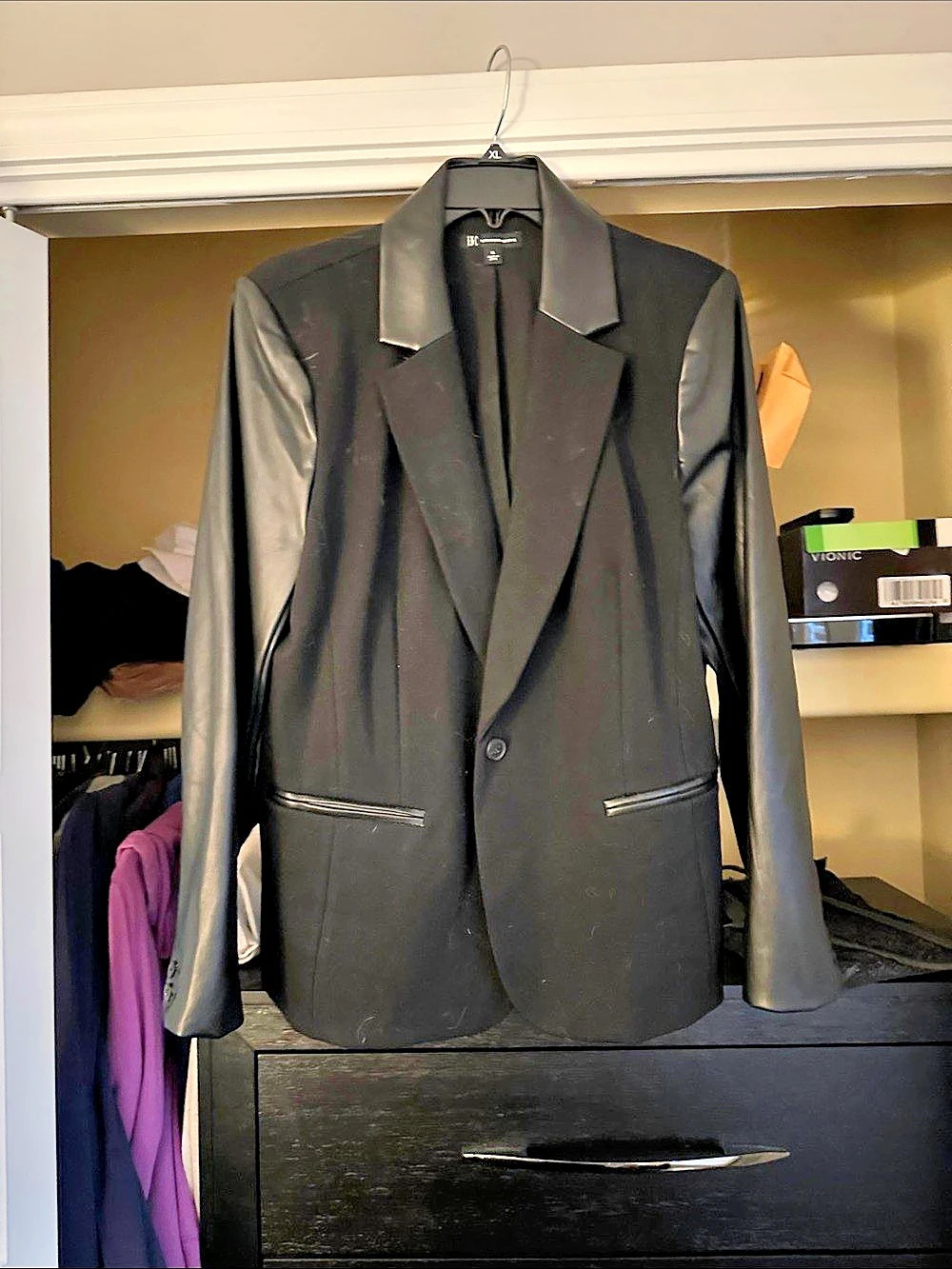 INC International Concepts Black Faux-Leather Blazer XL Like New